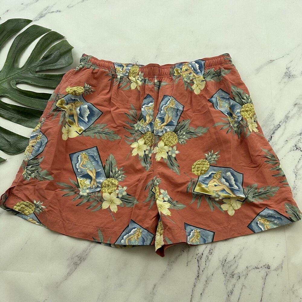 Tommy Bahama Mens Vintage Swim Trunks Size XL Pink Tropical Girl Print Floral